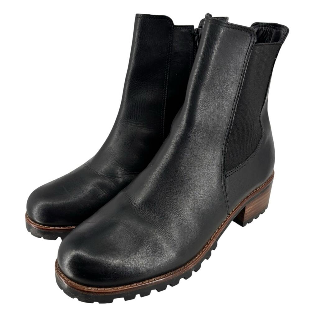 David Tate Santorini Lug Mid Calf Boots Womens 10 W Black Leather Bikercore